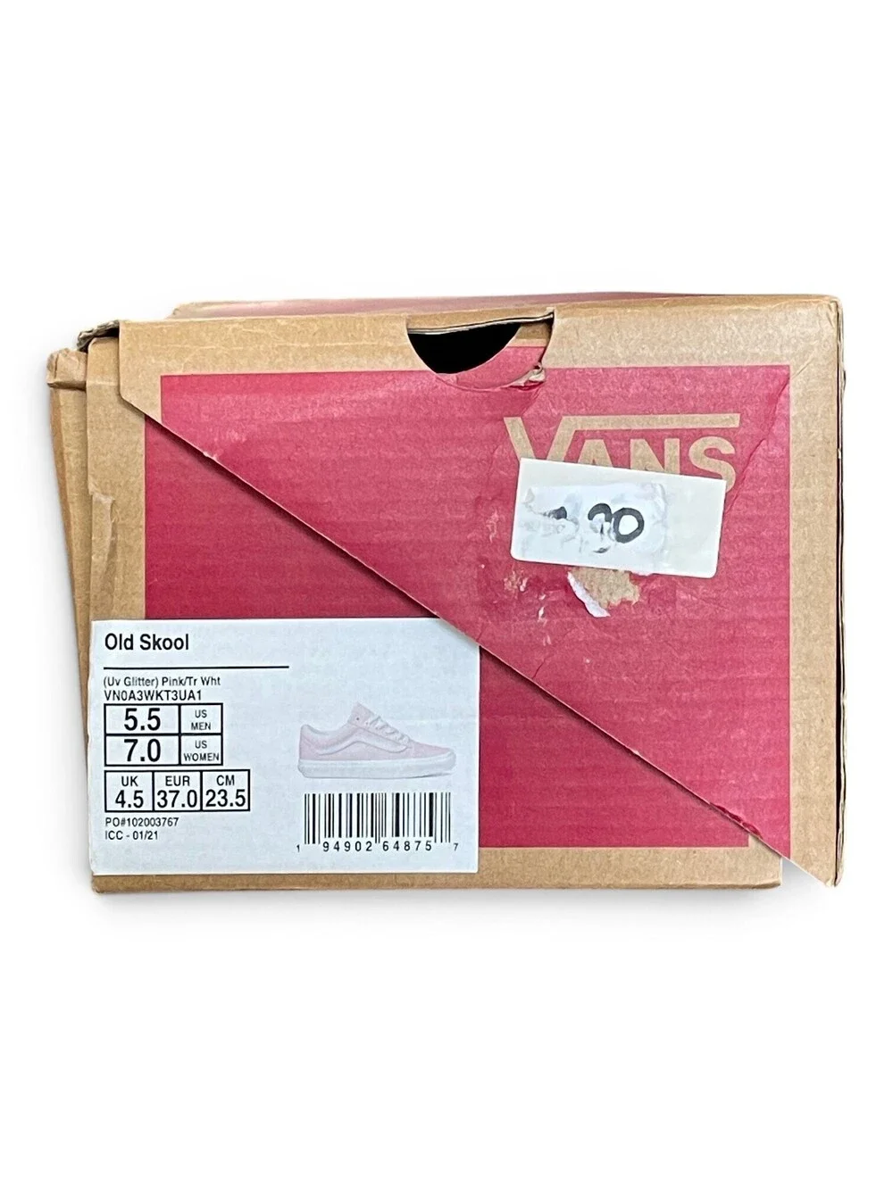 VANS Old Skool UV Glitter White/Pink Shoes Women Size 7 BNIB